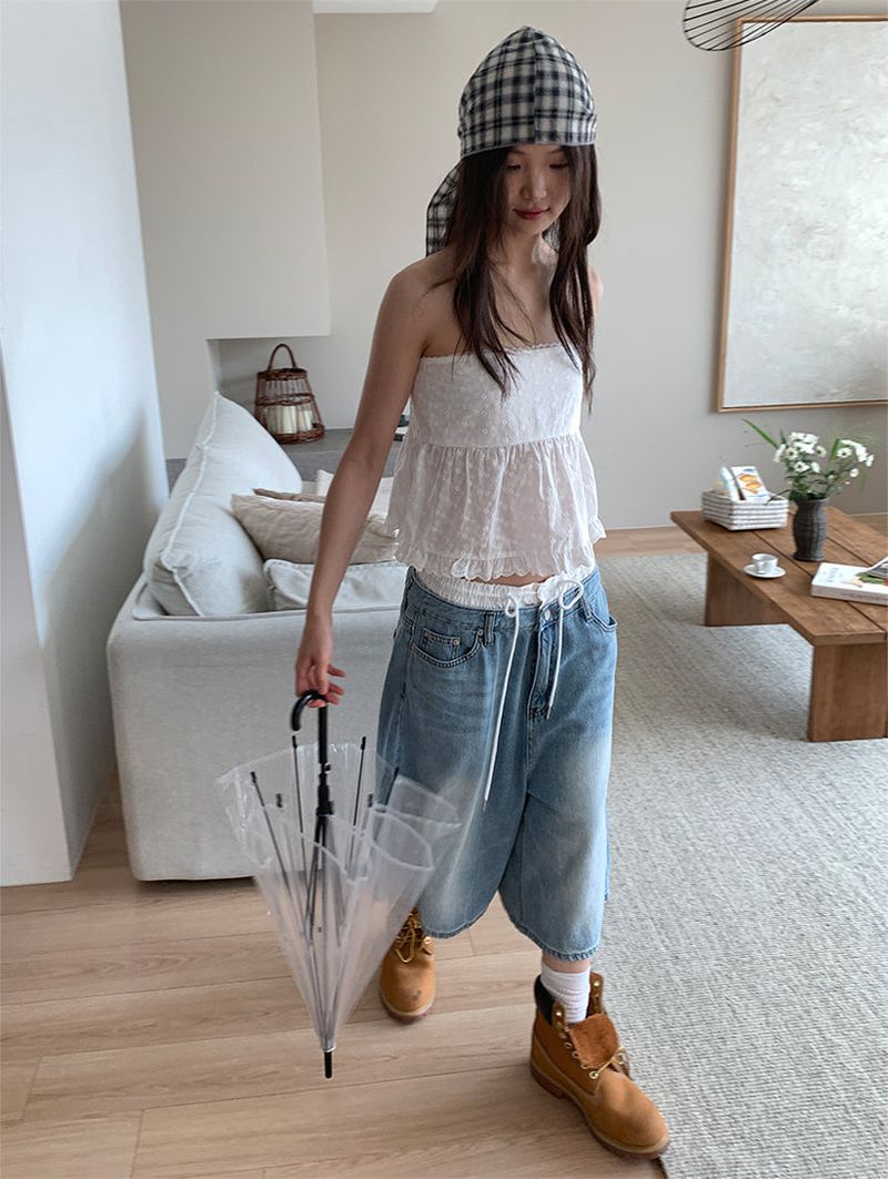 LAYERED BAND BERMUDA JEANS
