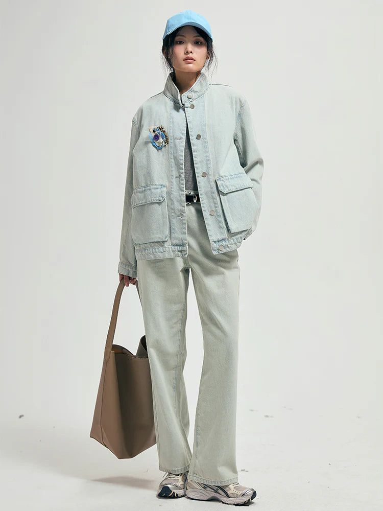 X Stand-collar denim jacket
