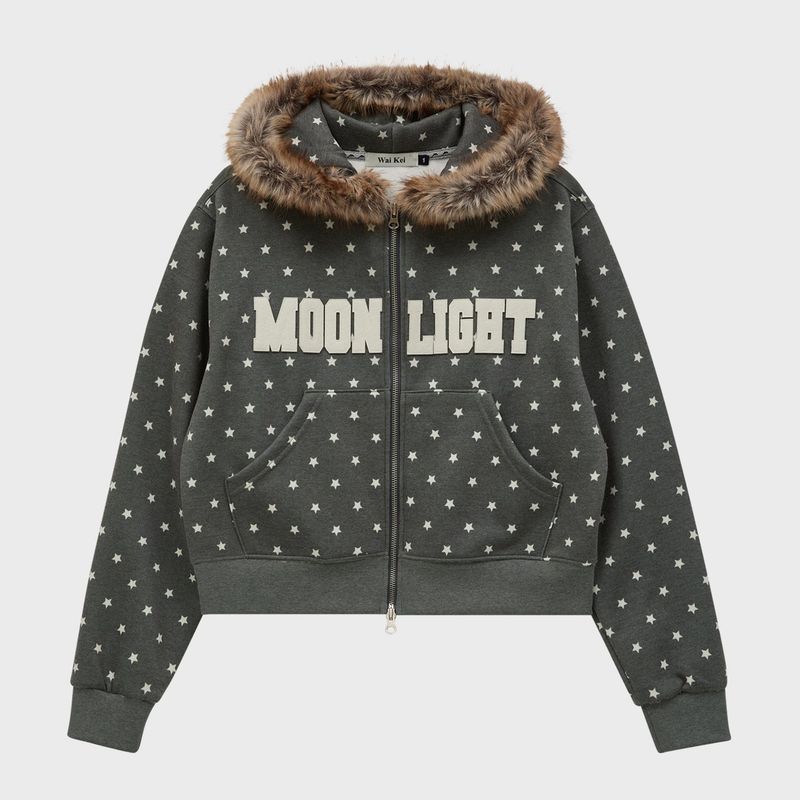 MOONLIGHT Applique Fur Hood Zip Up