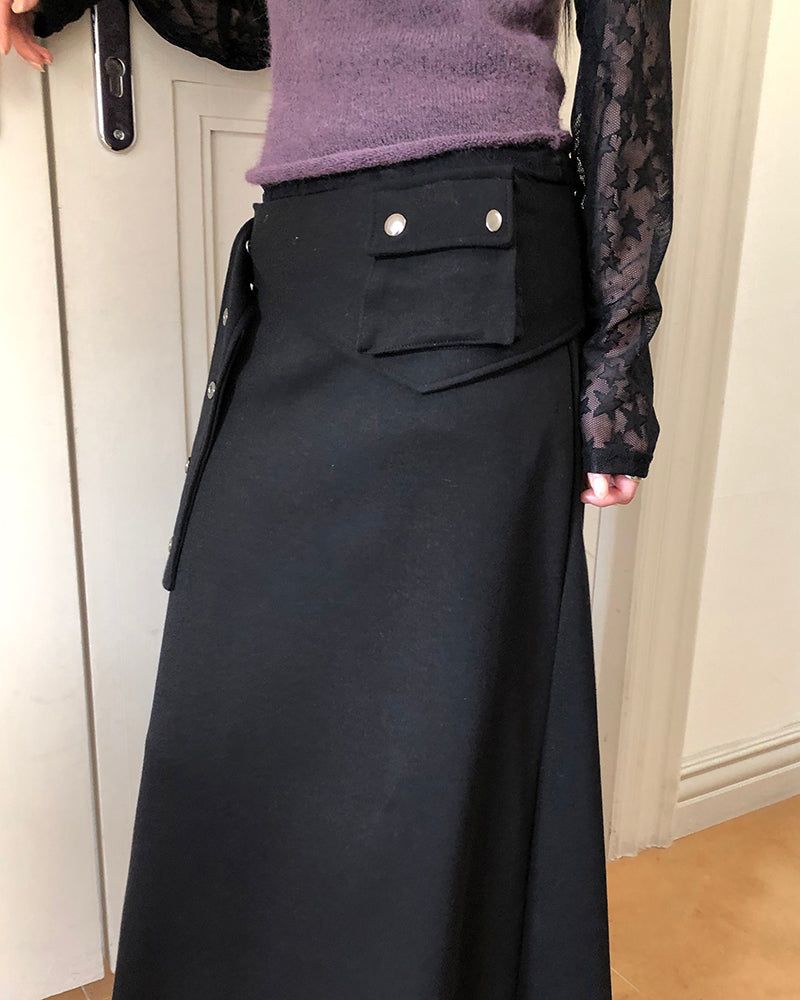 Robik Pocket-Belt Banded Long Skirt