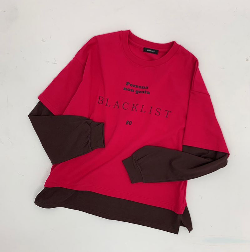 Blacklist lettering Layered tee (Red/Brown)