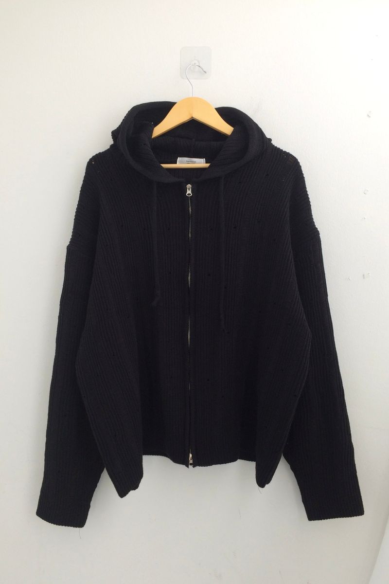Punch Damage Hooded Knitwear Zip-Up