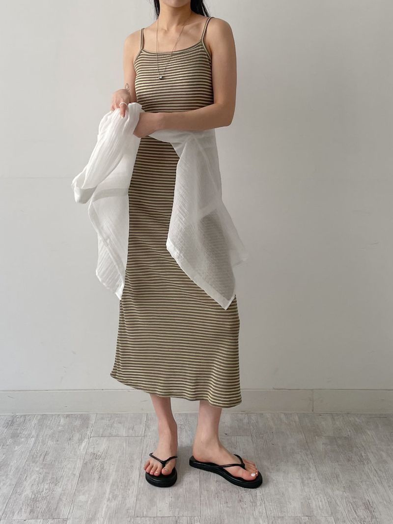 Stripe Long Sleeveless One Piece