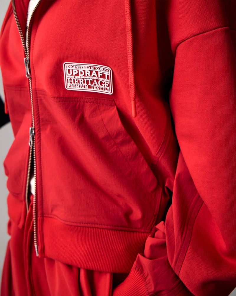[UPDRAFT]NYLON MIXED COTTON ZIP-UP RED