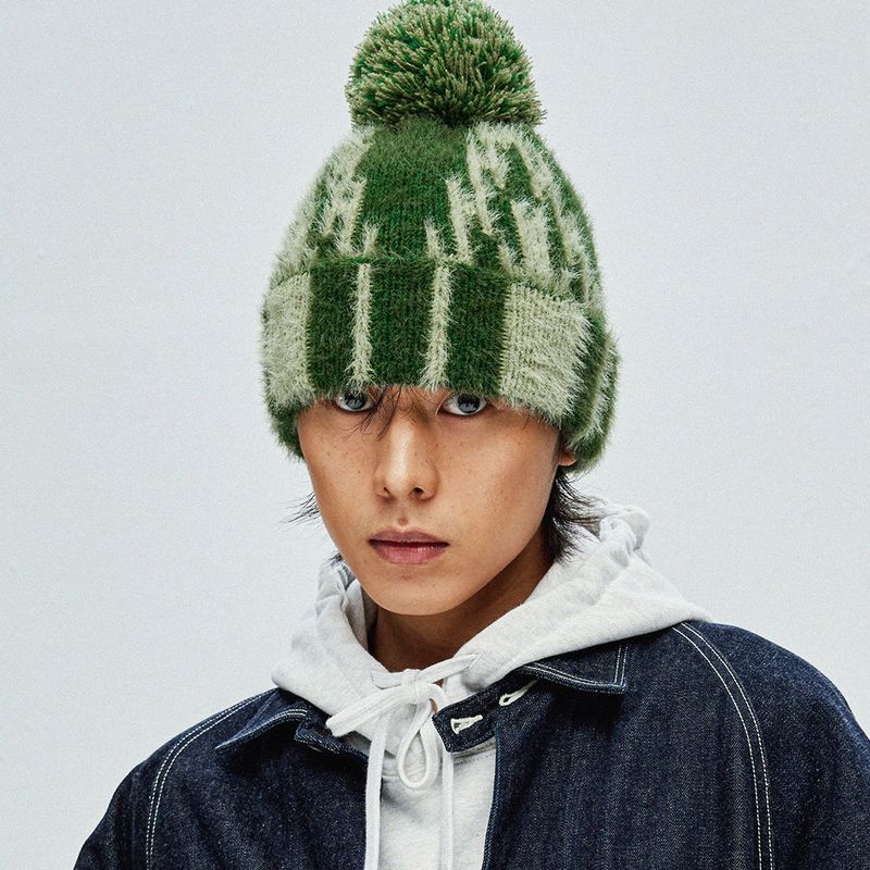 navajo pattern beanie green