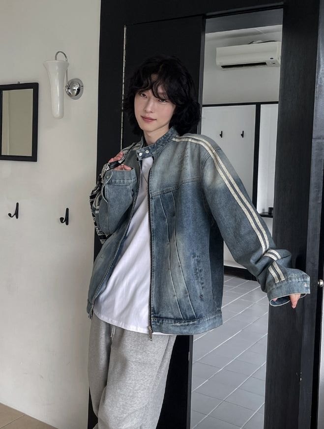 Wings Track Gradient Pinch Denim Jacket