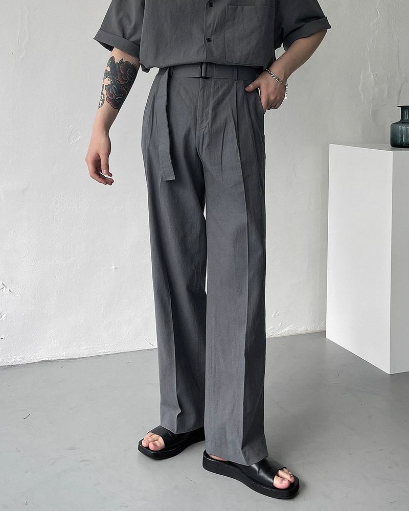 ECT linen belt wide slacks (4 colors)
