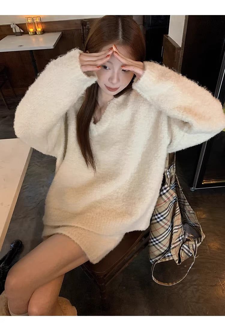 Cloud V-neck Knit Skirt Two-piece