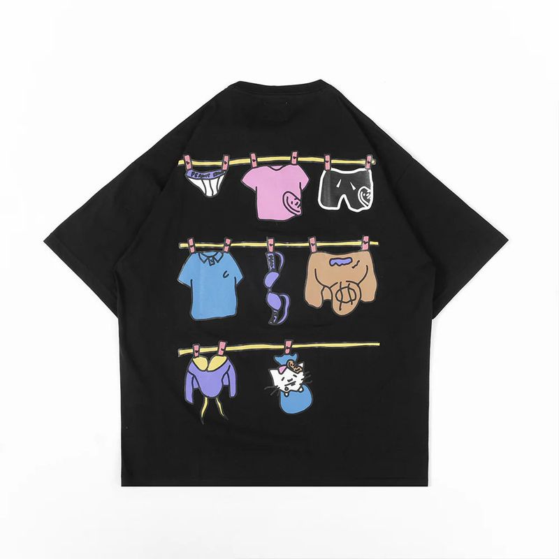 Peanut Stain（ピーナッツ ステイン）の「PEANUT STAIN - クローズライン ブラック オーバーサイズド Tシャツ（トップス）」