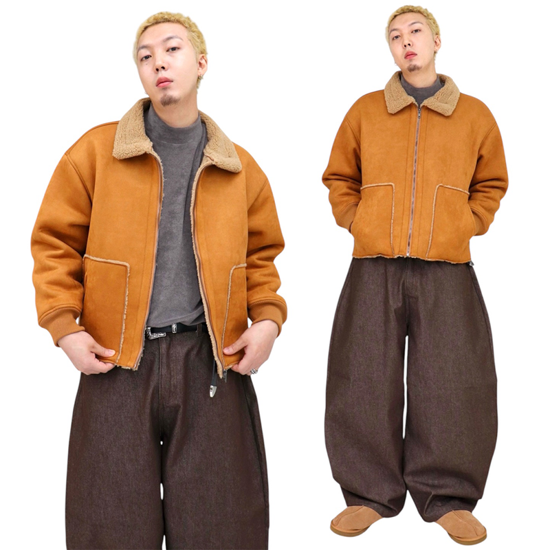 Oversized Suede Buckle Shearling Jacket
