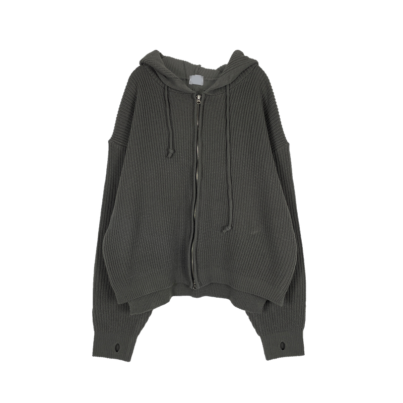 Warm hooded knit zip-up