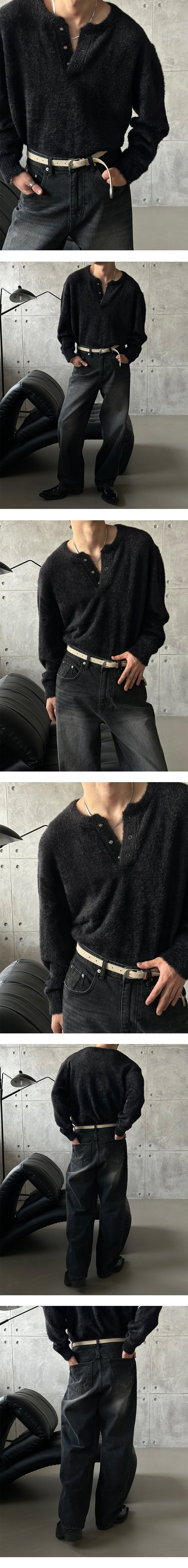  [PREMIUM][MADE] Angora hair henry neck knit(3color)