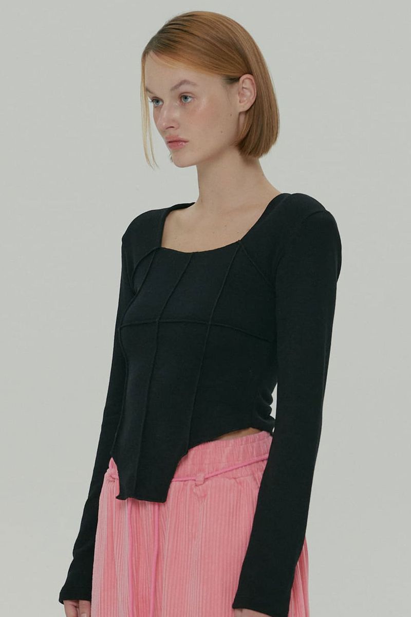 SOFT SQUARE NECK TOP / BLACK
