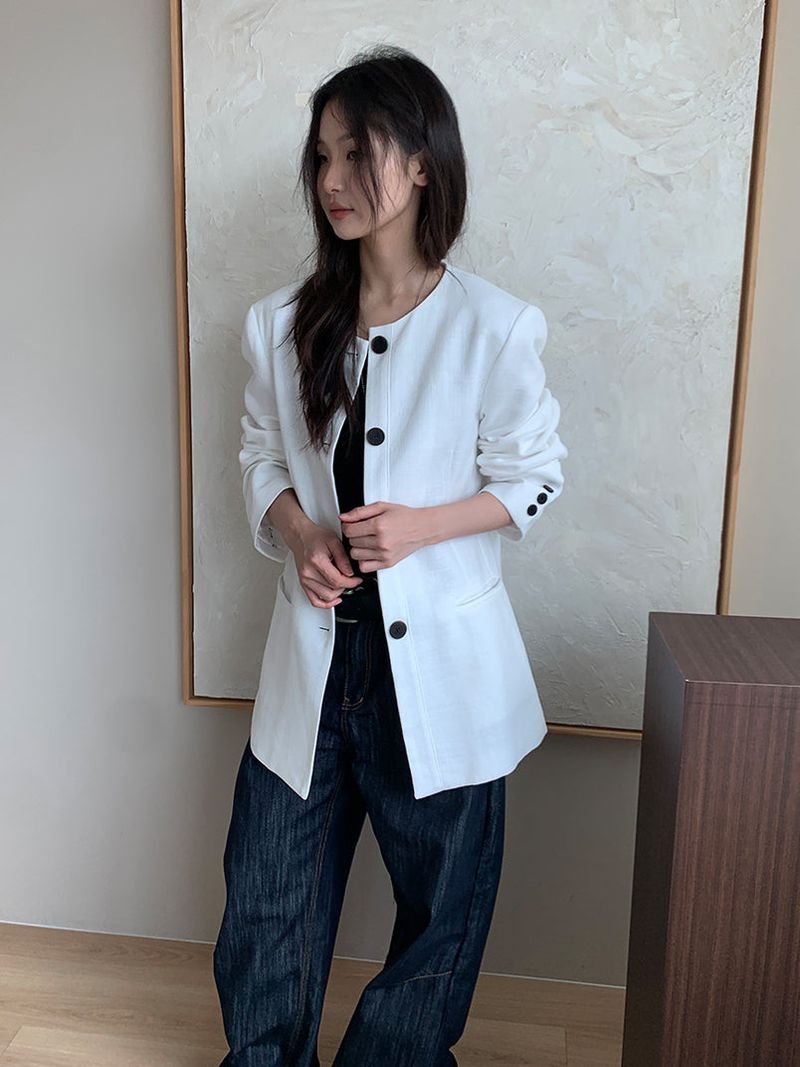 NON COLLAR LINEN JACKET (2C)