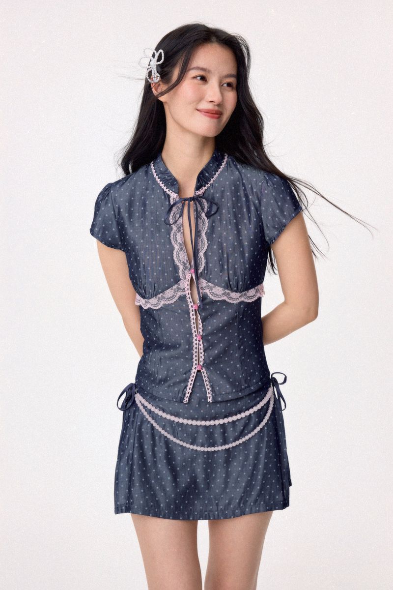 Sweetheart Cheongsam Top (Navy)
