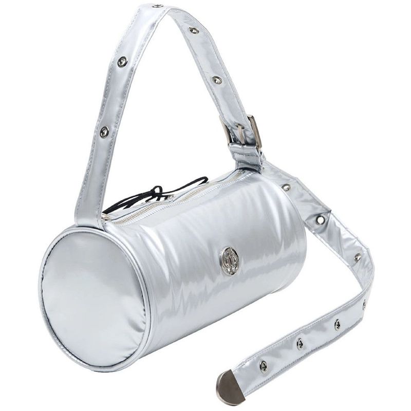 2WAY BELTED STRAP BARREL BAG SMALL_GLOSSY SILVER