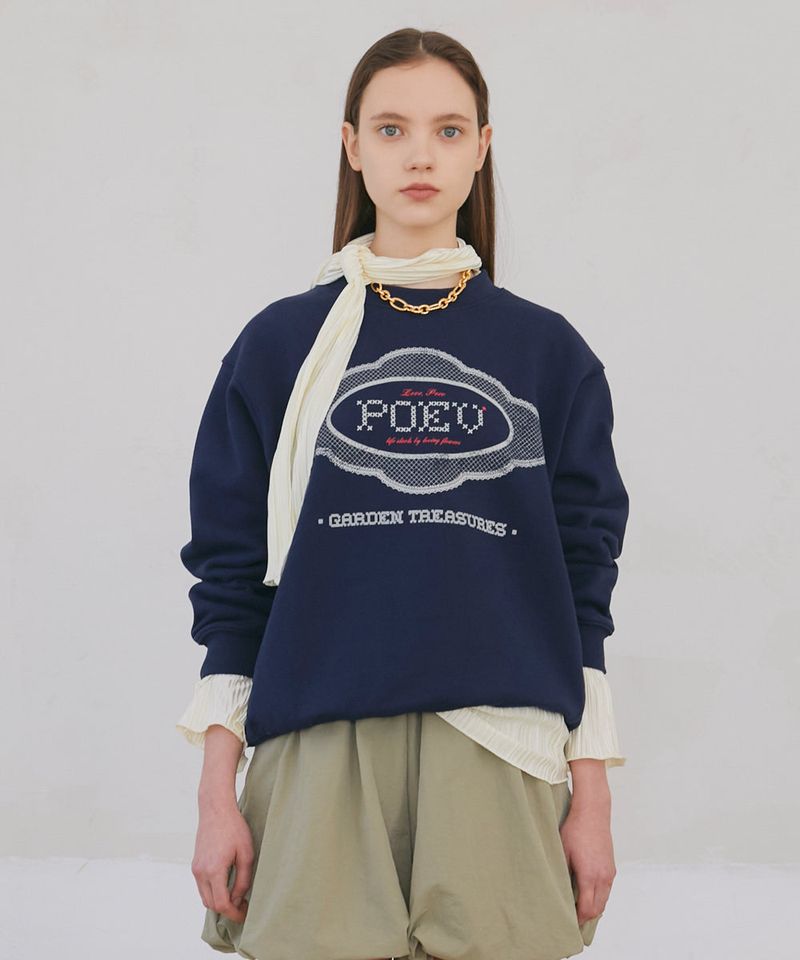 Lace Applique Sweatshirt - Navy