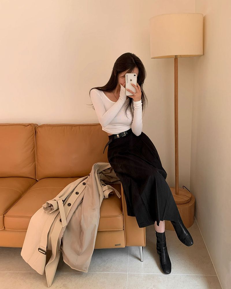[Belt set/Recommended!] Rose Pleated Long Skirt