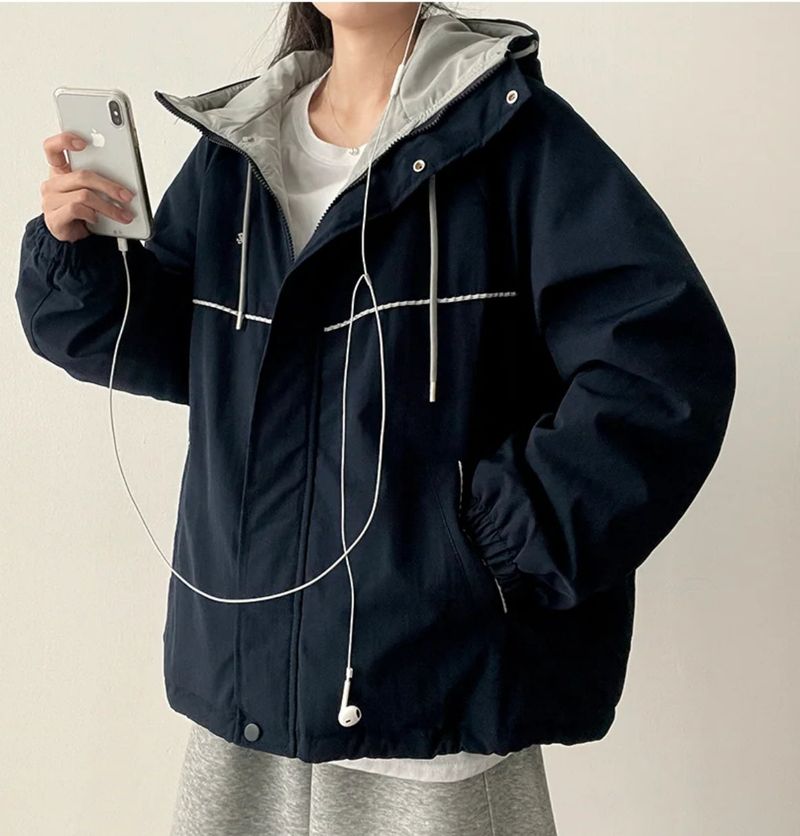 Raden color matching checkline zipper string high neck padded jumper
