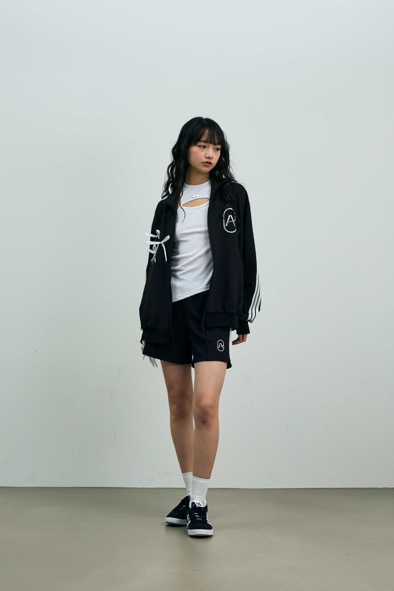 RIBBON JERSEY TRACK SHORTS PANTS / BLACK