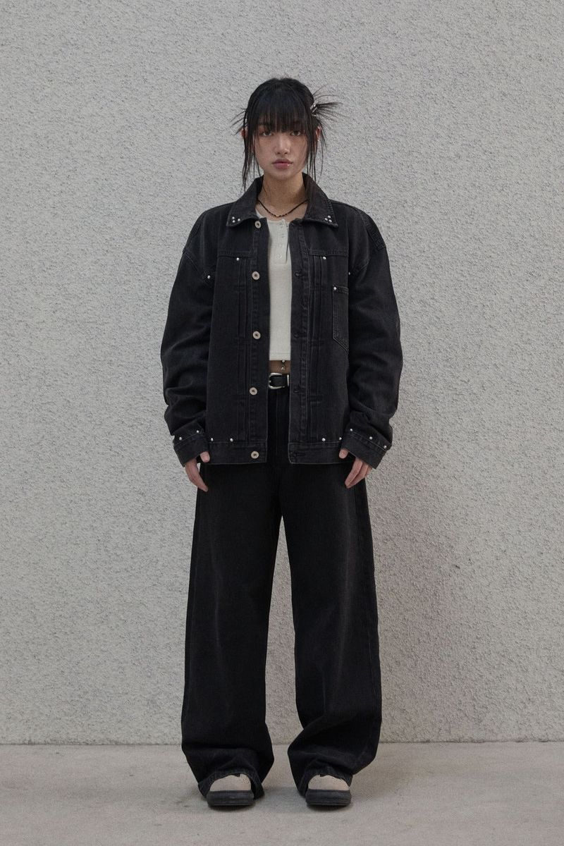 Studded selvage washed denim - Jacket