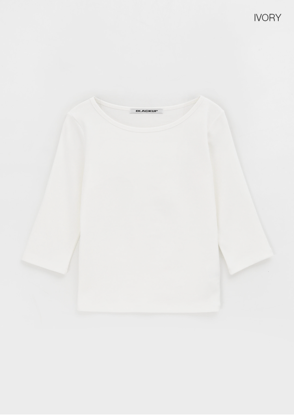 [B-BASIC] Standard Boat Neck 7/8 Sleeve T-Shirt 2SIZE