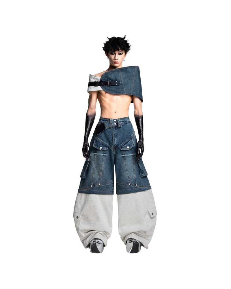 DENIM-FLEECE HYBRID PANTS