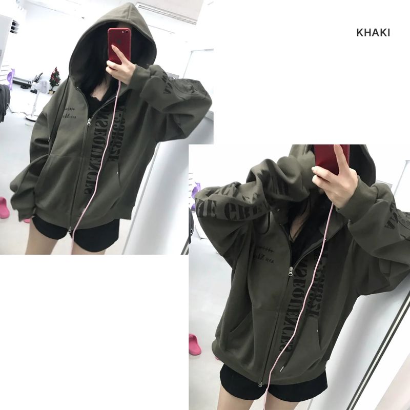 crest print heavy zip-up hoodie