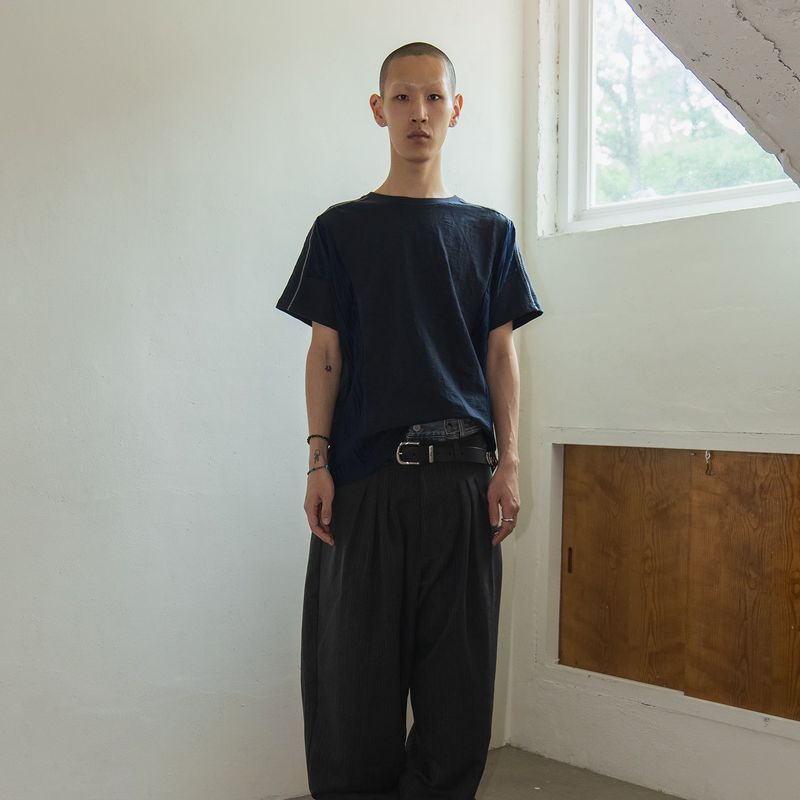 Crease half T-shirts / Navy