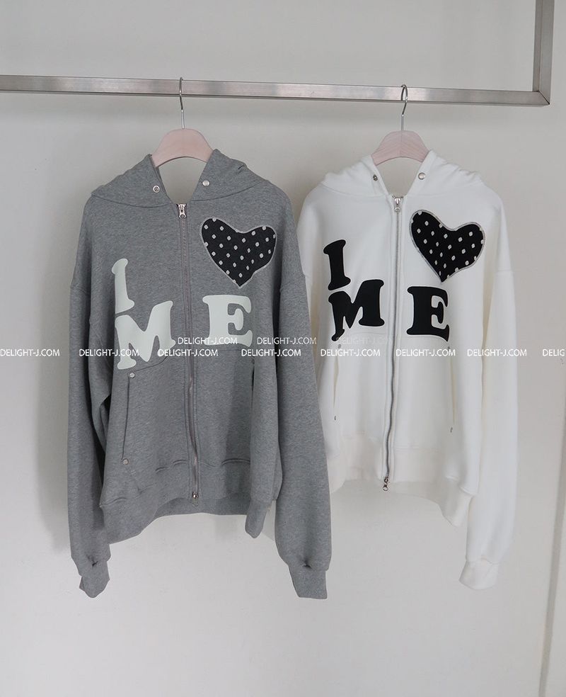 Heart patch oversized-fit hooded zip-up