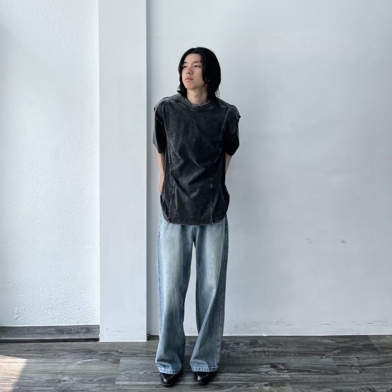 Retro Charcoal Paneled Wide Tee