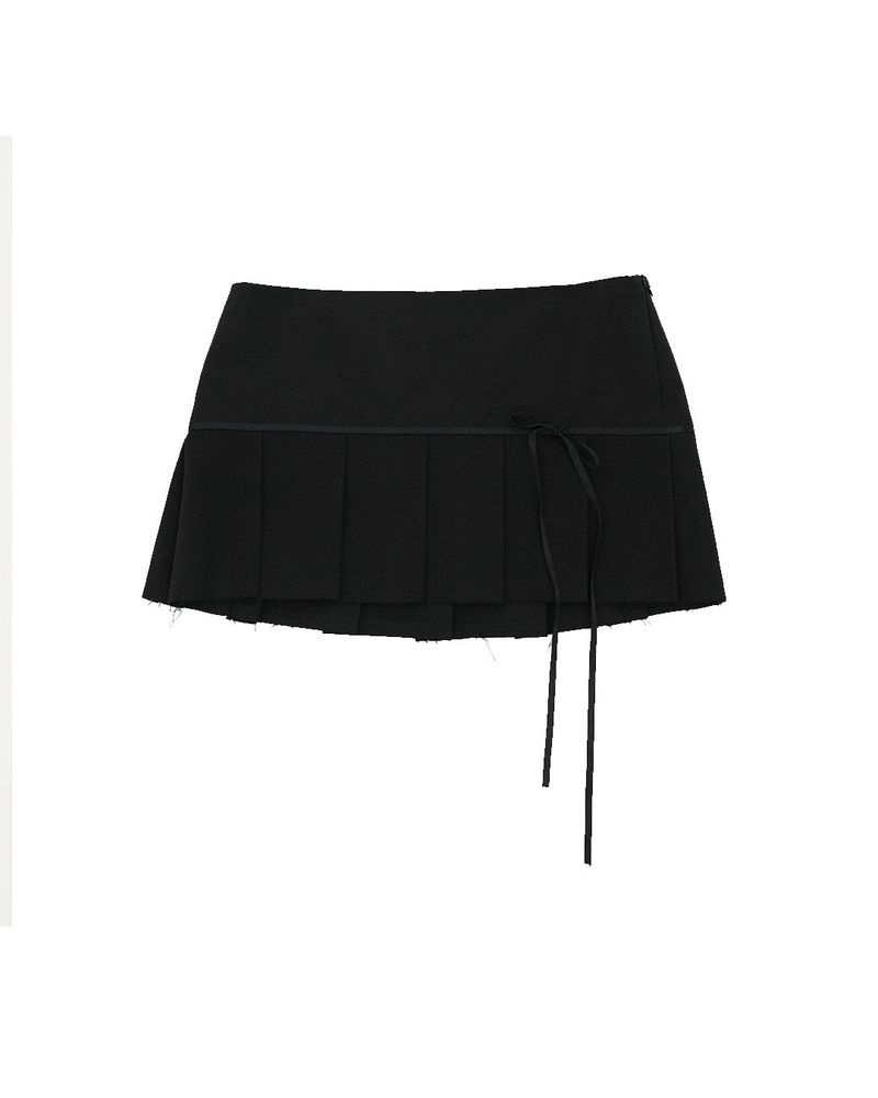 Lined ribbon pleats skirt / black