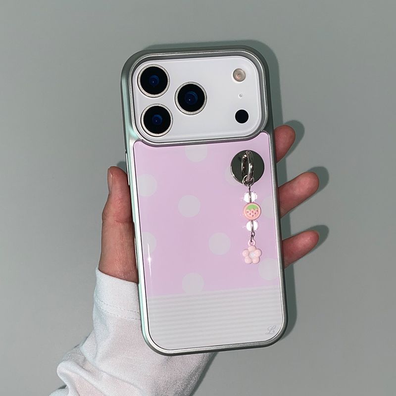 [MADE] BERRY DOT PHONE CASE PINK (epoxy silver bumper)