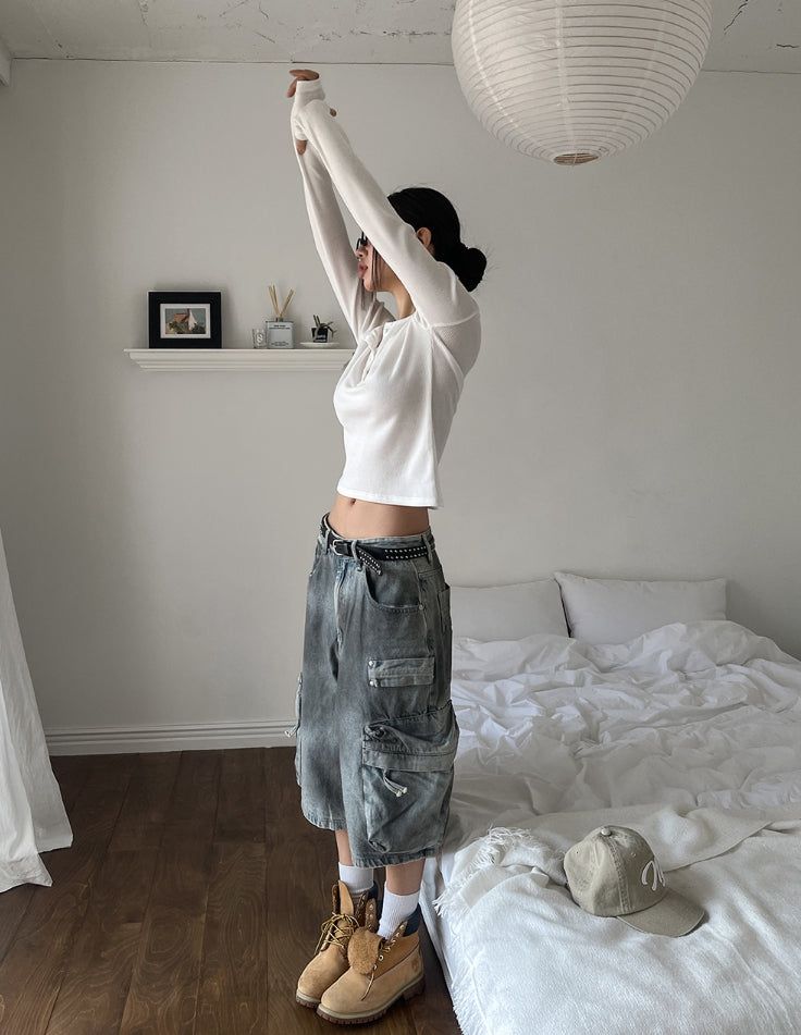 Burn dirty washing utility pocket bermuda pants