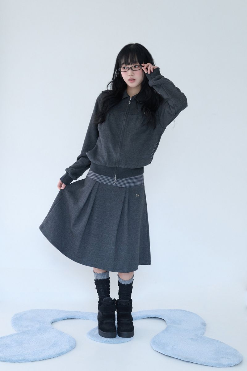 MINI CHECK SWEAT SK CHARCOAL
