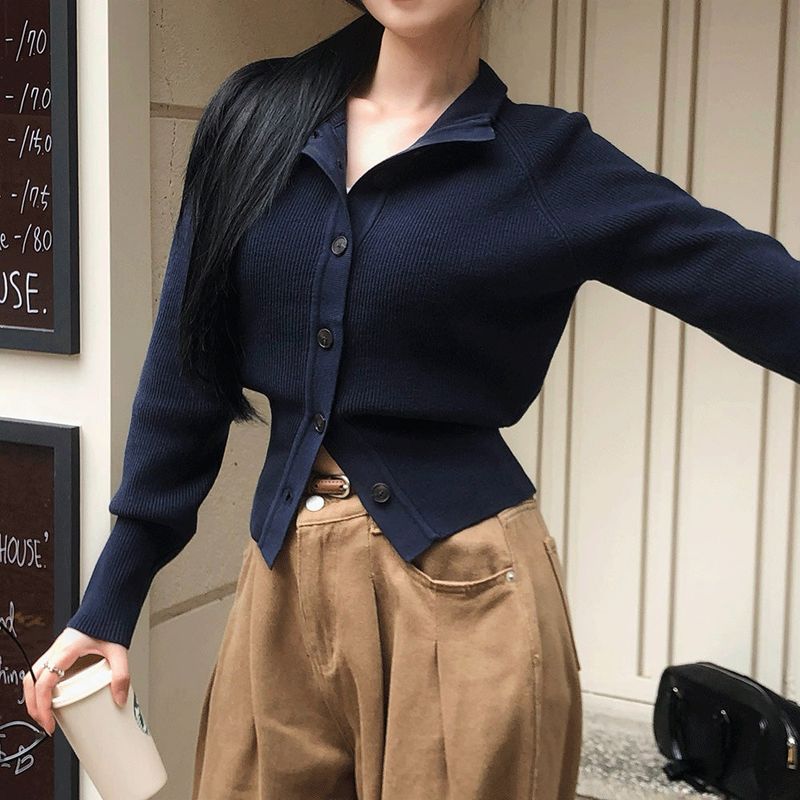 [BELLIDE MADE] semi-high-neck knit cardigan