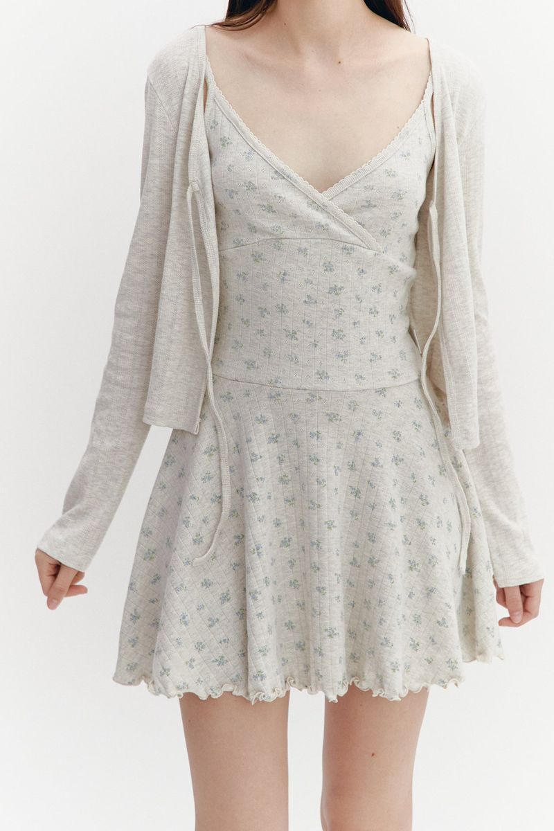 Ribbon Punching Cardigan Oatmeal
