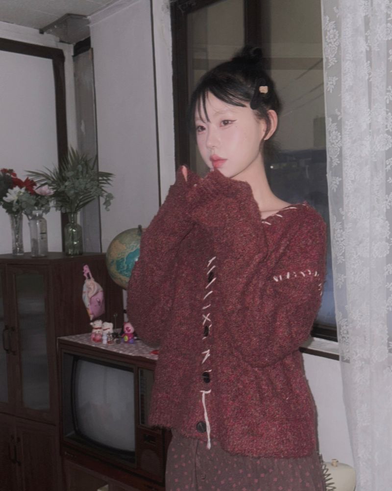 (3color) Mongle Stitch Hairy Loose Cardigan