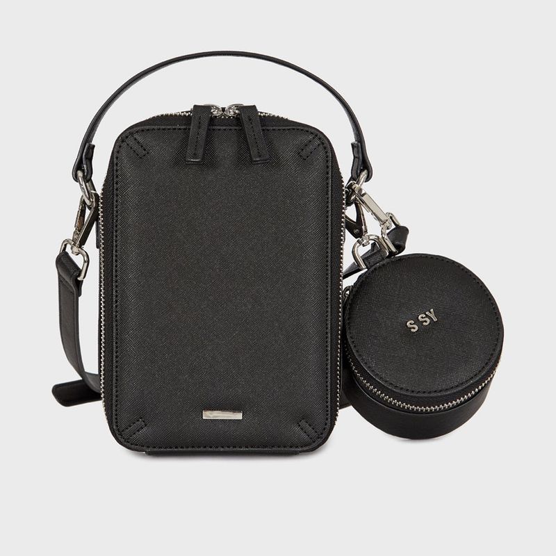 saffiano square circle room bag