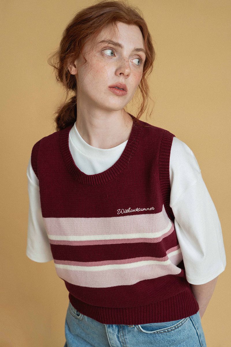 Take knit vest_wine