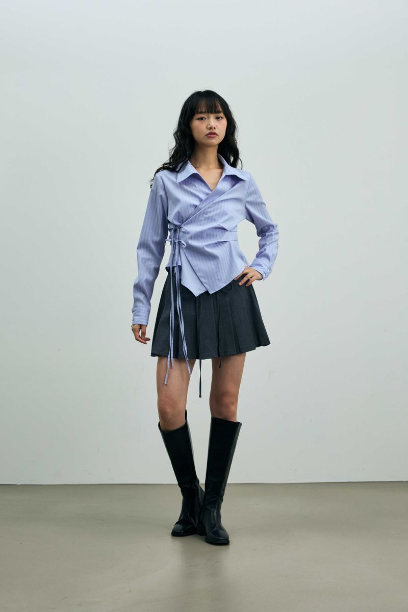EVE STRIPE WRAP SHIRT / SKY BLUE