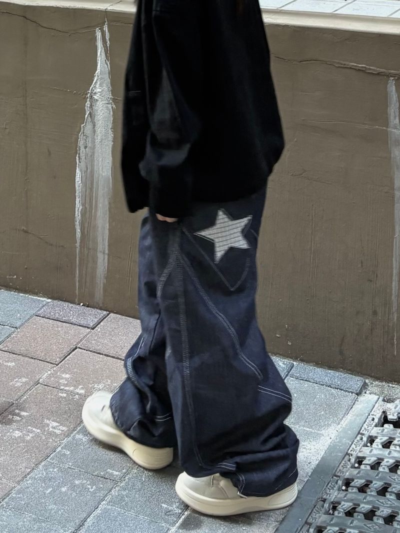 チェックステッチ デニムパンツ