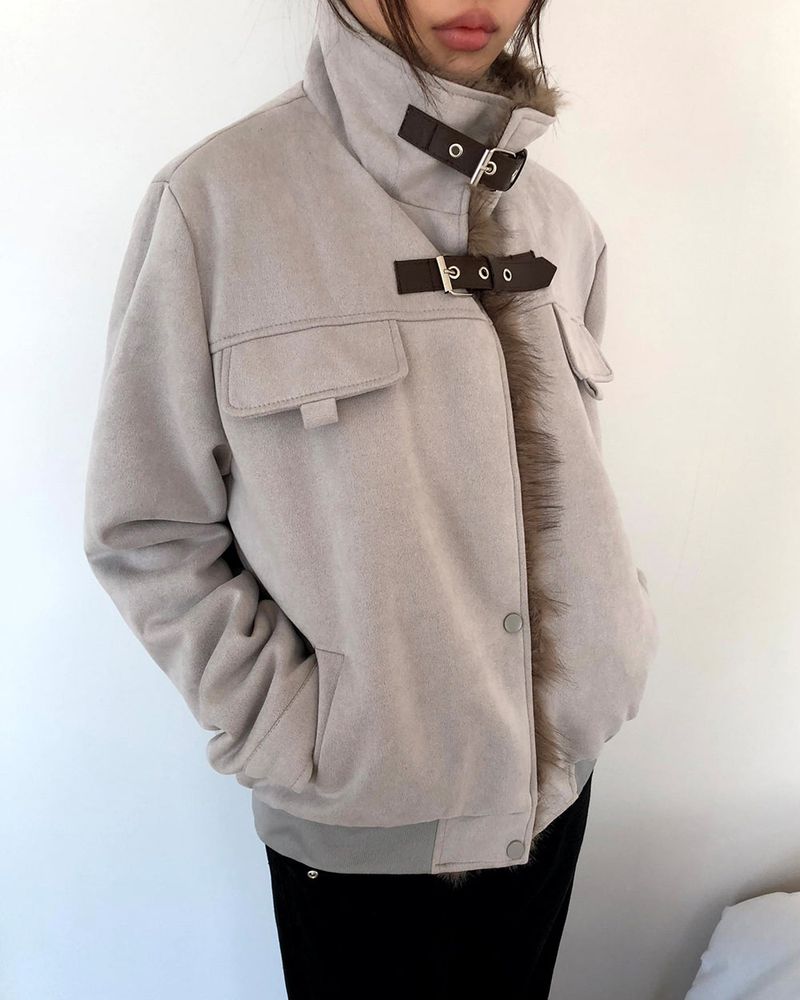Clan Suede Buckle Fur-Trim Jacket
