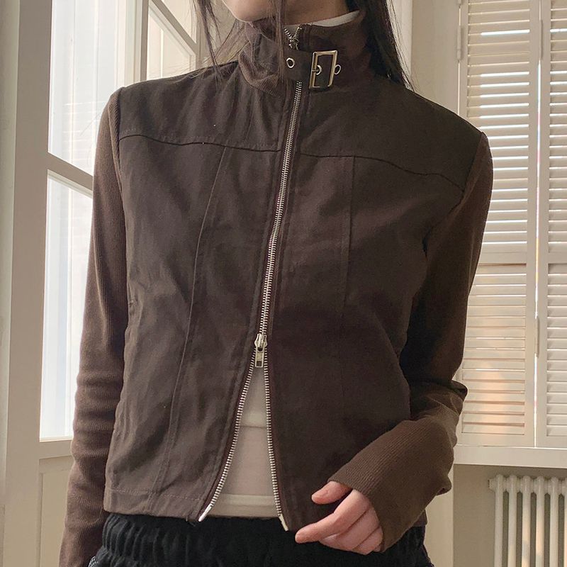 WONDER WONDER(ワンダーワンダー)の「Tatter ribbed coloring belt two-way crop zip-up jacket(Jackets/Outerwear)」