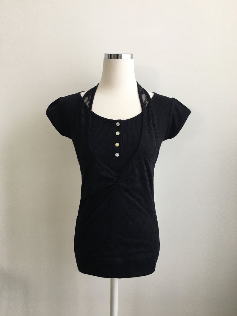 Gather lace halter T