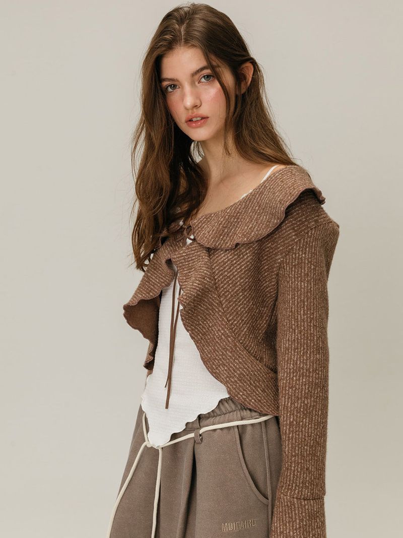 FRILL STRAP CARDIGAN / BROWN