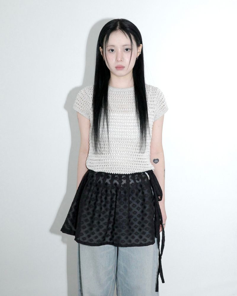 Voluminous sheer wrap skirt _ black