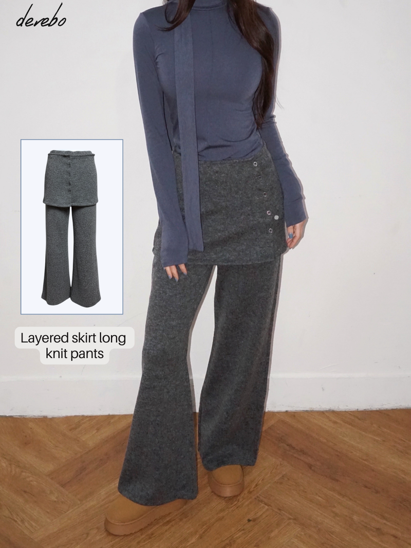 Layered skirt long knit pants