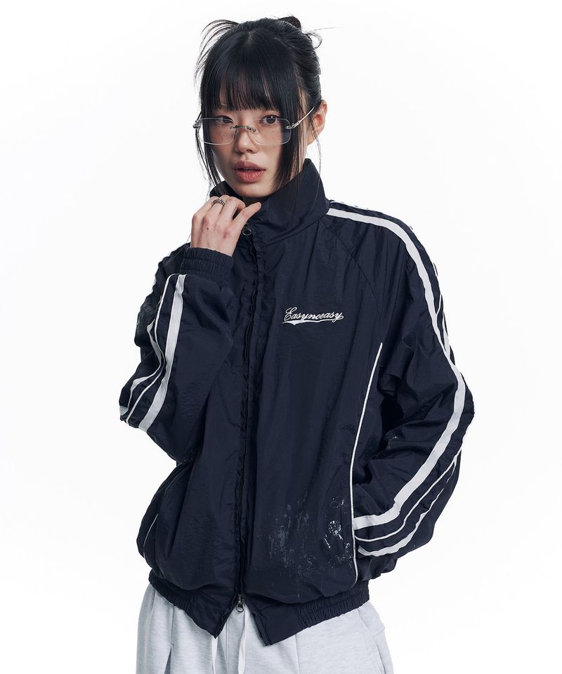Dirty Nylon Piping Track Jacket - Navy