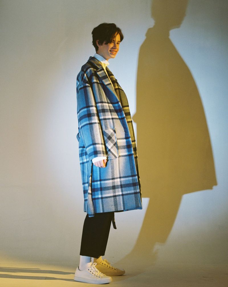OVERSIZE WOOL CHECK ROBE COAT (Blue)